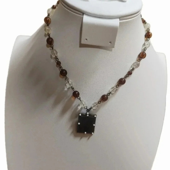 Brown and Silver Beaded Necklace - Picture 1 of 3